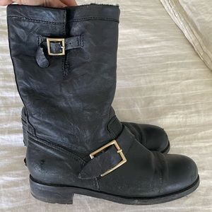 Jimmy Choo Biker Shearling Boots, Black w/ gold hardware